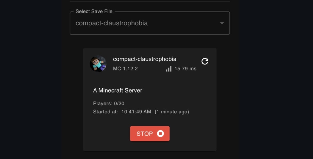 Screenshot of Minecraft Server Dashboard