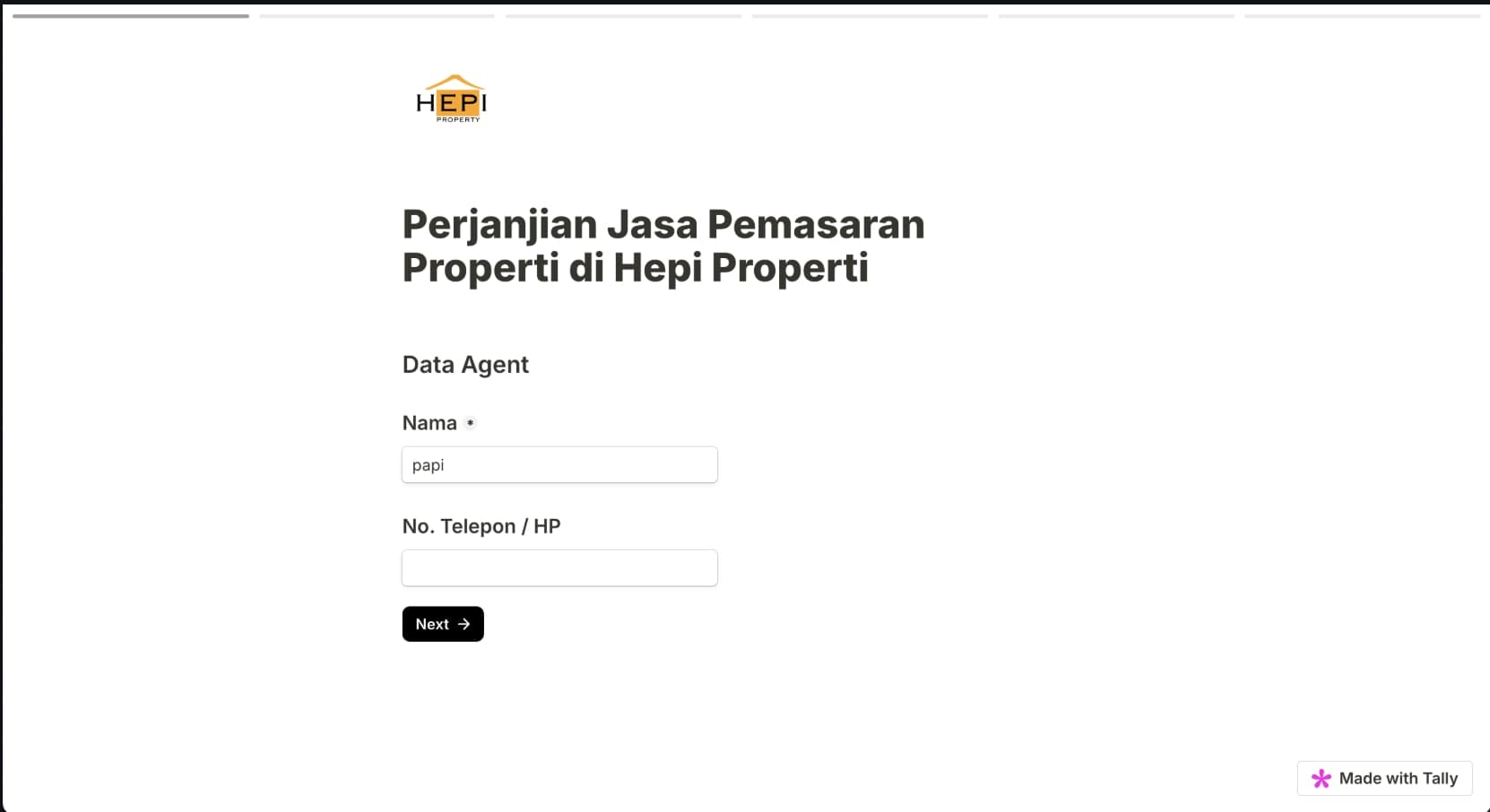 Screenshot of Property Marketing Agreement System